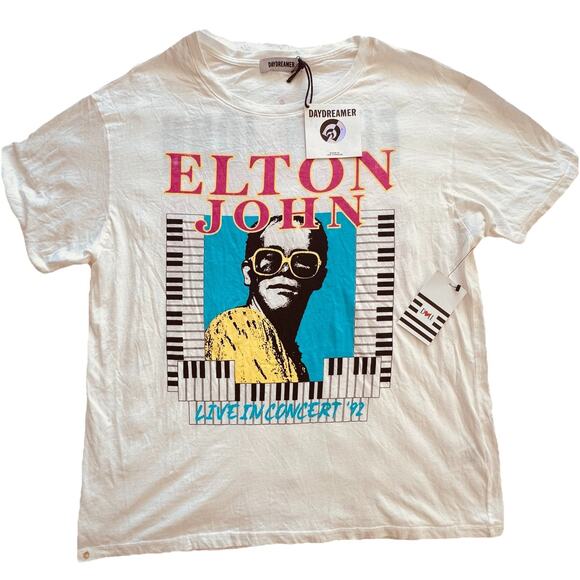 Daydreamer Tops - New Daydreamer Elton John Live In Concert 92 Boyfriend Tee Vintage White Size L